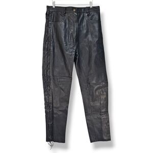 Vanguard Leather of America Women Side Lace Up Motorcycle Biker Cowhide Pants 14
